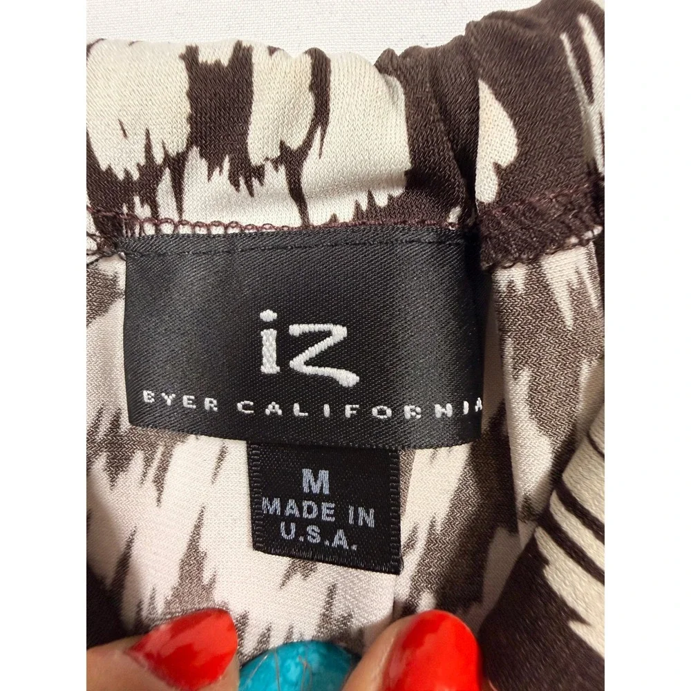 IZ Byer‎ Tank Top Women Medium Brown White Excellent Ikat Damask Turquoise Boho